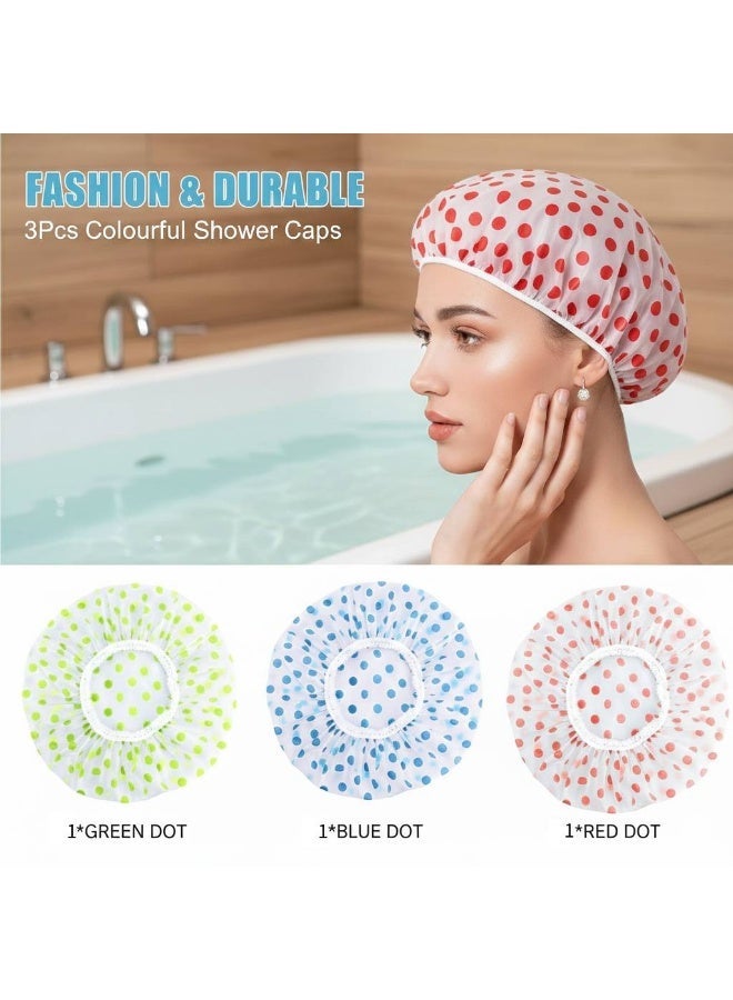 AceLuste 3-Piece Reusable Stamped Shower Cap Thickened Woman Shower Hats Waterproof Spa Salon Hotel Hair Dye Elastic Bathroom Shower Hats (Multicolour) - Image 3